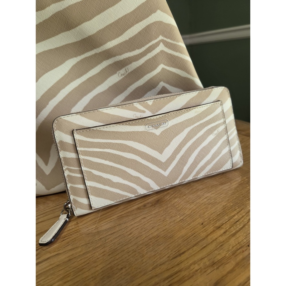 Coach Zebra Print Beige and White Tote Bag #1381 Matching Wallet